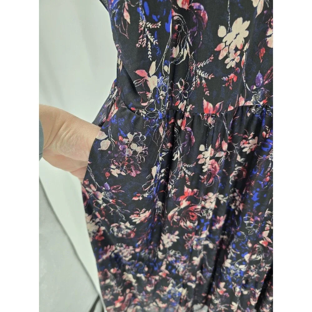 Torrid Plus Size Ruffled Mini Dress Mesh Dark Floral Black Skater Babydoll Dress